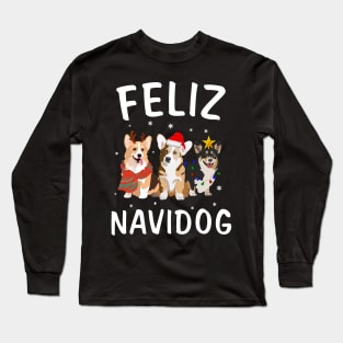 Feliz Navidog Corgi reindeer Light Christmas Lover Gift Long Sleeve T-Shirt